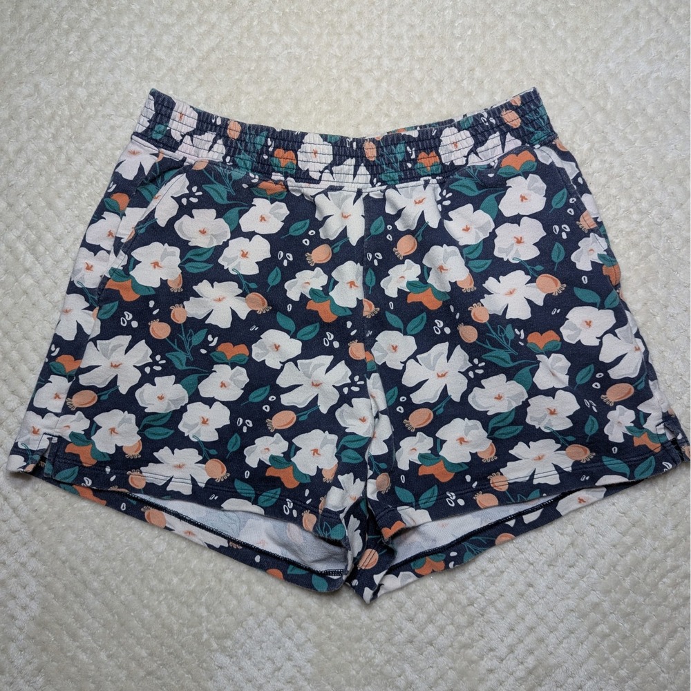 Uniqlo Floral‎ Pull-On Shorts Navy Cotton Blend Size Small